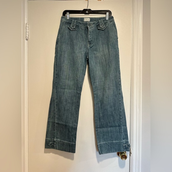 NWOT Women’s Sz: 6 FOJ Wide Leg Sailor Pant Jeans. Cuffed Wide Hem. Medium Wash - Picture 1 of 16